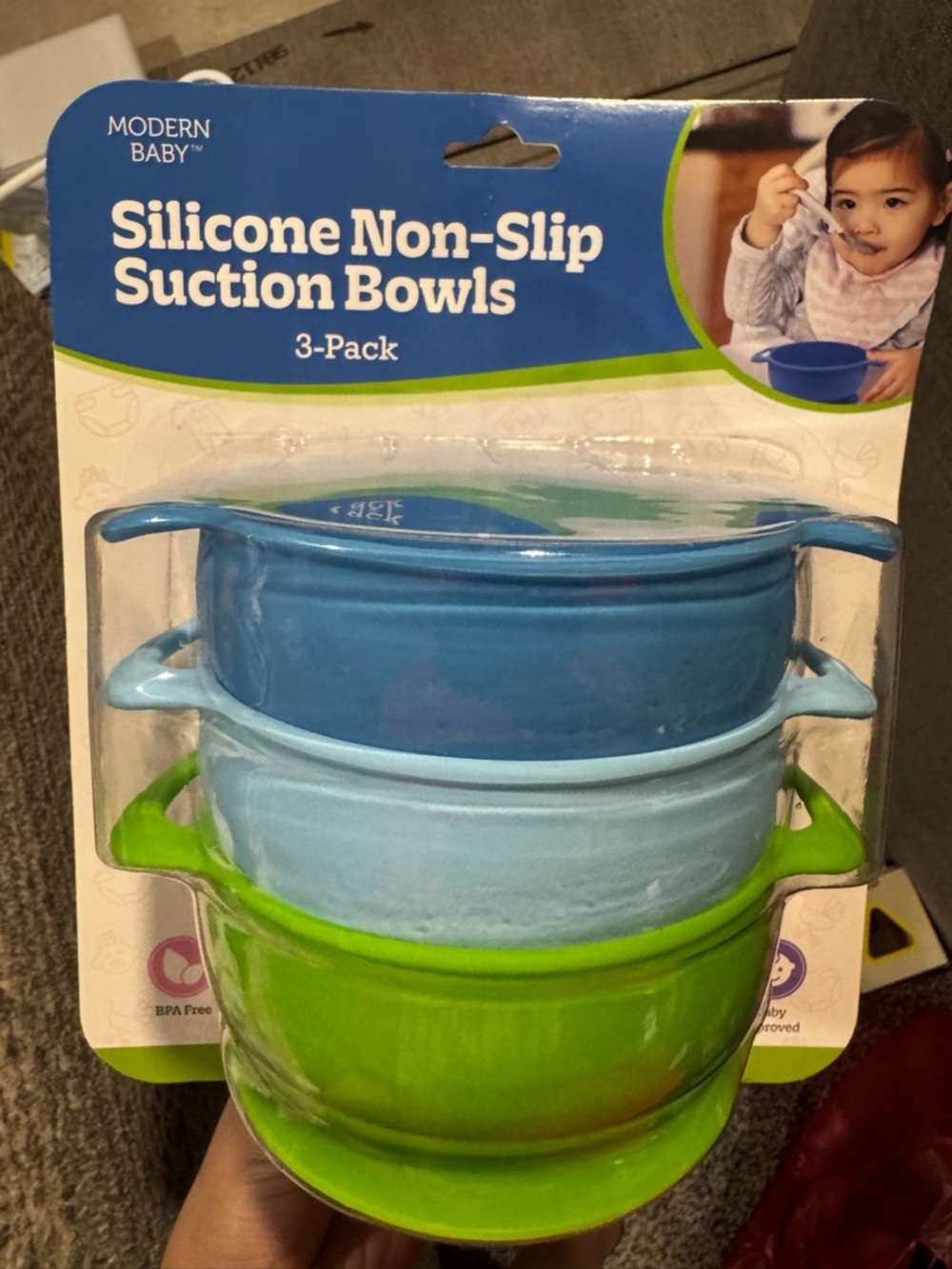 Silicone Non-Slip Suction Bowls - Blue, Light Blue & Green 3-Pack